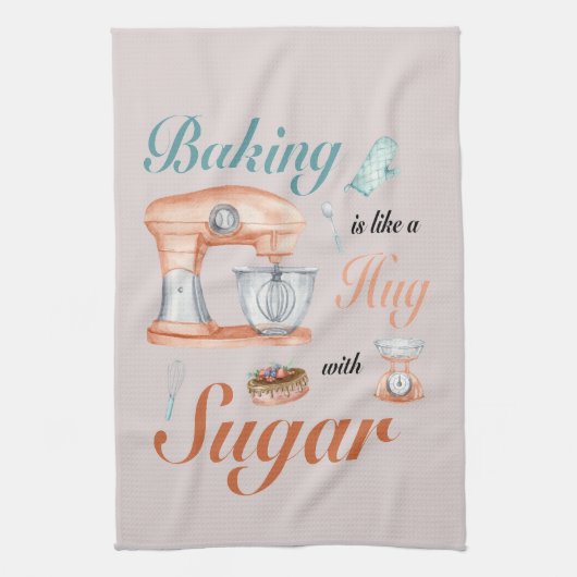 パン職人とパティシエのための「Baking Hugs Sugar」デザイン キッチンタオル (縦)