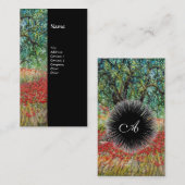 パン、オリーブの木とポピーのフィールドのモノグラム、黒 名刺 (正面/裏面)