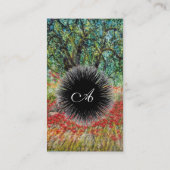 パン、オリーブの木とポピーのフィールドのモノグラム、黒 名刺 (裏面)