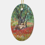 パン、オリーブの木とポピーの畑 セラミックオーナメント (左)