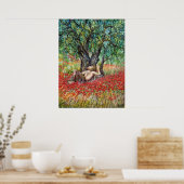 パン、オリーブの木とポピーの畑 ポスター (キッチン)