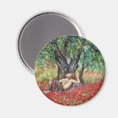 パン、オリーブの木とポピーの畑 マグネット (正面/裏面)