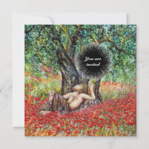 パン、オリーブの木とポピーの畑、黒 招待状