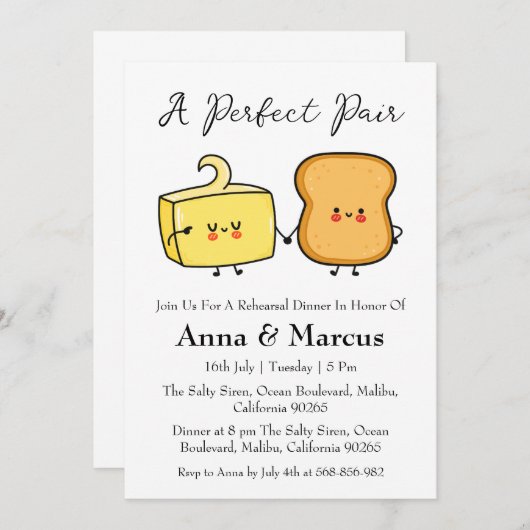 パン&バター完璧なペアブライダルディナー 招待状 (正面/裏面)