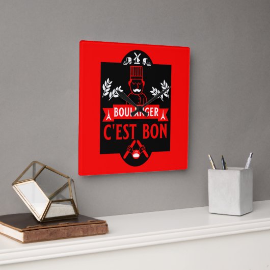 パン・ベイカー スクエア壁時計 (オフィス)