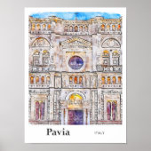 パヴィアイタリア旅行水の色の手描き ポスター (正面)