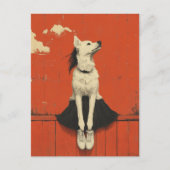 パーおもしろいト犬パート人間フェンス上に座って ポストカード (正面)