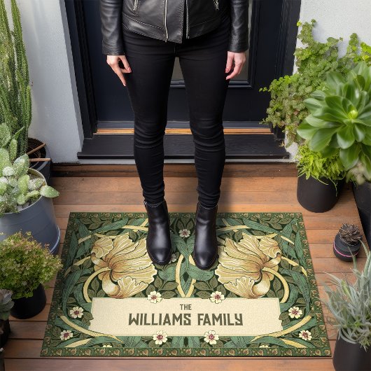 パーインペネルパターングリーン金ゴールドウィリアムモリス ドアマット