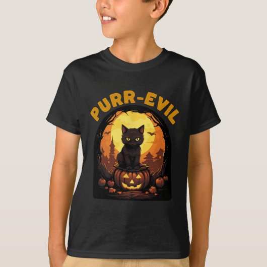 パーエビルキャット幽霊のよく出るハロウィーン Tシャツ (正面)