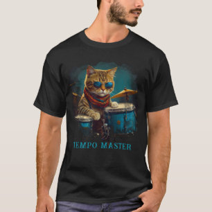 *~*パーカッショニストティール(緑がかった色)クールキャットAP91ドラマー Tシャツ