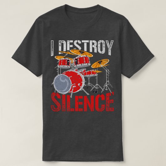 パーカッションIは沈黙レトロドラムを破壊 Tシャツ (デザイン正面)