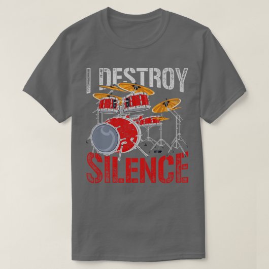 パーカッションIは沈黙レトロドラムを破壊 Tシャツ (デザイン正面)