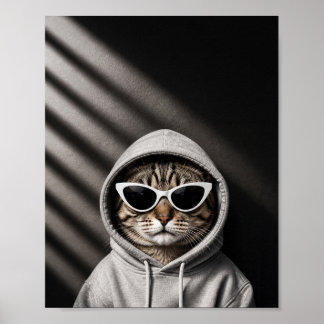 パーカーと白いサングラスをかけたクールな猫のポスター ポスター