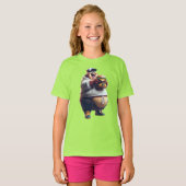 パーカーを着たクマとハンバーガー Tシャツ (正面フル)