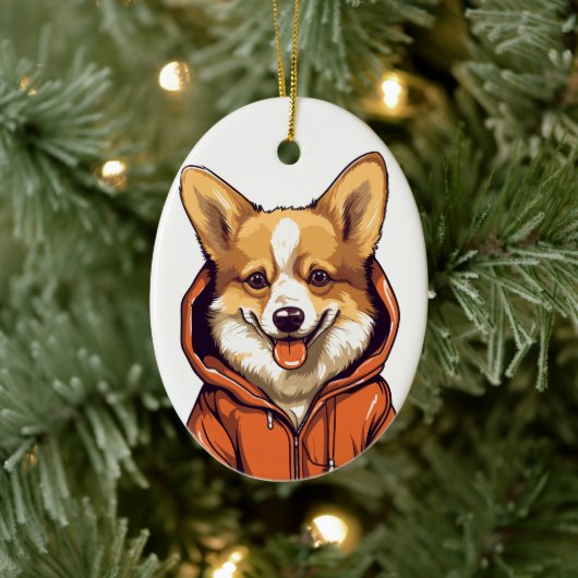 パーカーを着たコーギーの面白いデザイン セラミックオーナメント (ツリー)