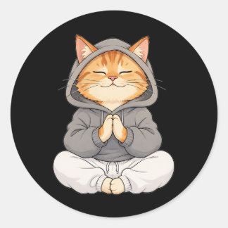 パーカーを着た禅猫 - かわいい瞑想漫画の猫 ラウンドシール