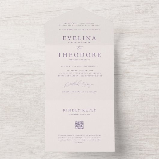 パーカーエレガントシールと送信結婚式招待状 オールインワン招待状 (内側)