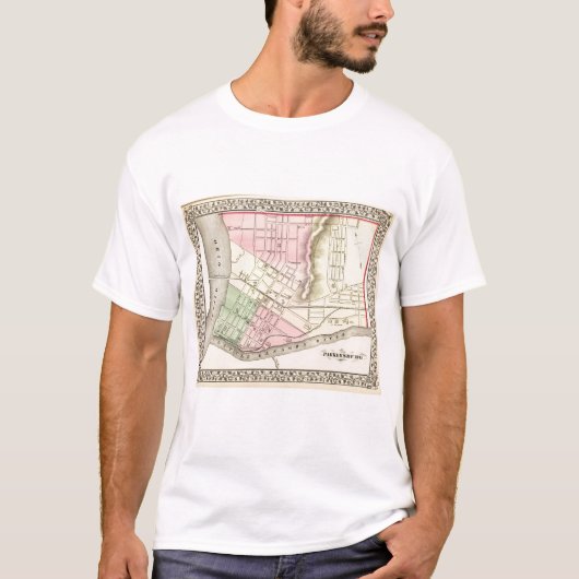 パーカーズバーグ、ウェストヴァージニアの地図 Tシャツ (正面)