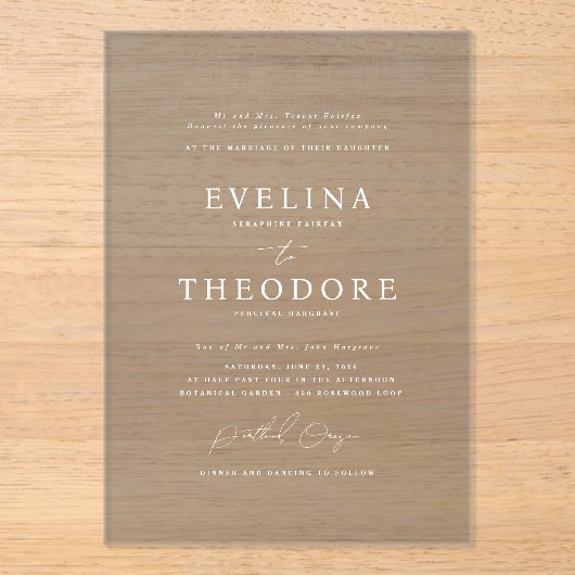 パーカーフォーマルダーク着色結婚式招待状 アクリル招待状 (正面)