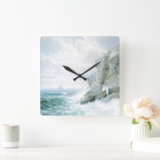 パーガトリークリフファインアートウォーターカラーシースケープ スクエア壁時計 (ホーム)