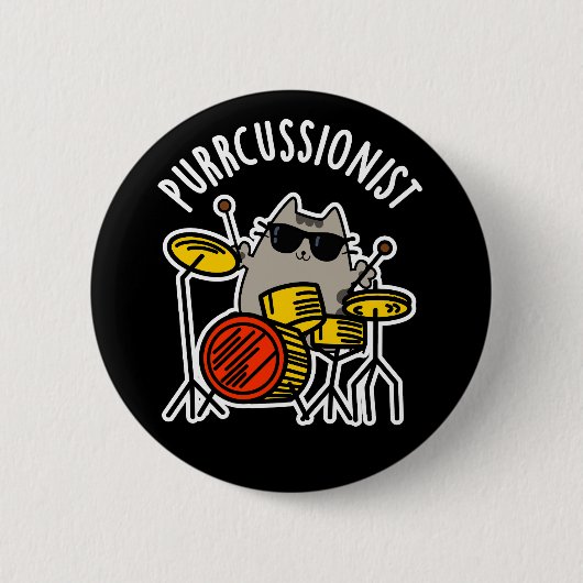 パーキュショニストおもしろいドラマー猫プンダークBG 缶バッジ (正面)