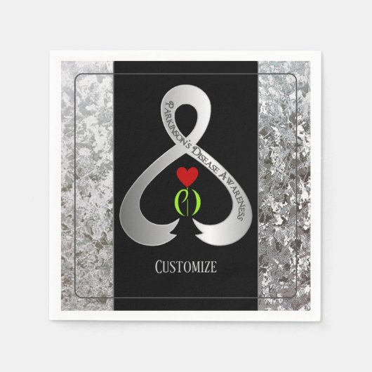 パーキンソン認識度リボンブラックとシルバー2 スタンダードカクテルナプキン (正面)