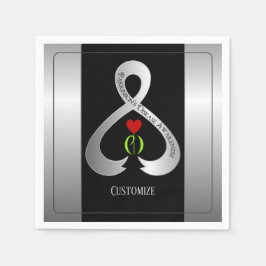 パーキンソン認識度リボンブラックとシルバー スタンダードカクテルナプキン