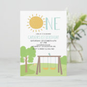 パークでのパーティー 遊び場 1歳の誕生日 招待状 (スタンド正面)