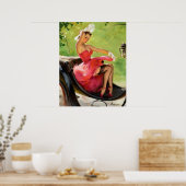 パークに乗るレトロピンアップガール ポスター (キッチン)