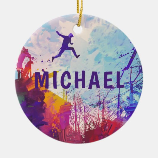 パークアーバンランニングフリーパーソナライズされた名 セラミックオーナメント (正面)