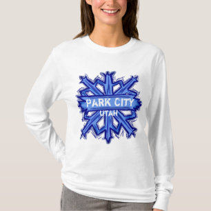 パークシティユタの冬の雪片のフード付きスウェットシャツ Tシャツ