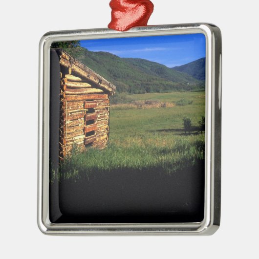 パークシティ、ユタの近くの古い丸太の家屋敷。 (P.R.) メタルオーナメント (左)