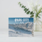 パークシティ ユタ州 楽しいスキー 雪の山々 ポストカード (スタンド正面)