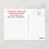 パークスのコーヒートラック – 1920 ポストカード (裏面)
