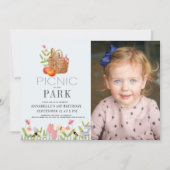 パークバスケットでのピクニック1st誕生日の写真 招待状 (正面)