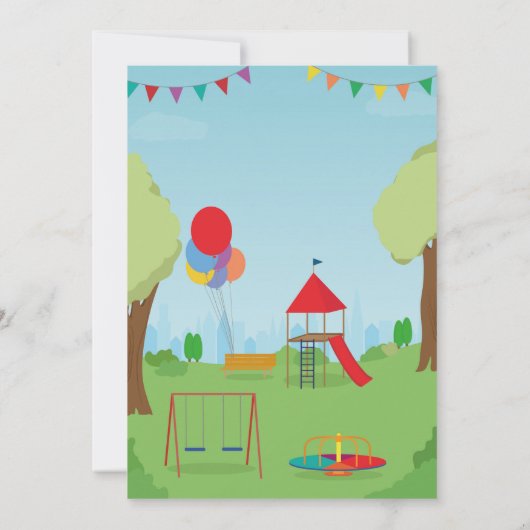 パークバースデーパーティースライドスイングアウトドアおもしろい 招待状 (裏面)