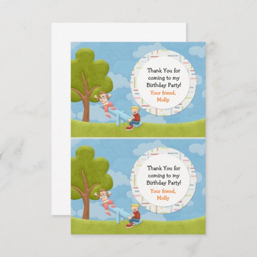 パークバースデーパーティー、お気に入りに感謝 招待状 (正面/裏面)