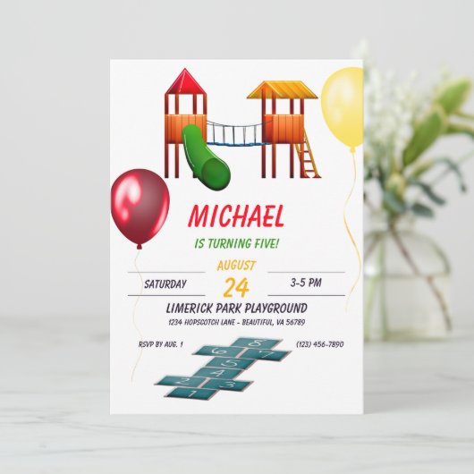 パークプレイグラウンドおもしろい子供の誕生日 招待状 (スタンド正面)