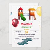 パークプレイグラウンドおもしろい子供の誕生日 招待状 (正面/裏面)