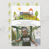 パークプレイグラウンドフォト子供の誕生日 招待状 (正面/裏面)