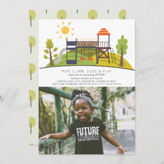 パークプレイグラウンドフォト子供の誕生日 招待状 (正面/裏面)
