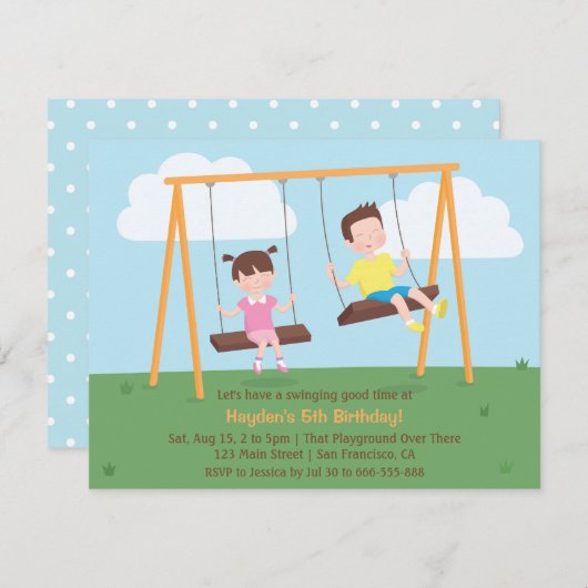 パークプレイグラウンド子供の誕生日パーティの招待状 招待状 (正面/裏面)
