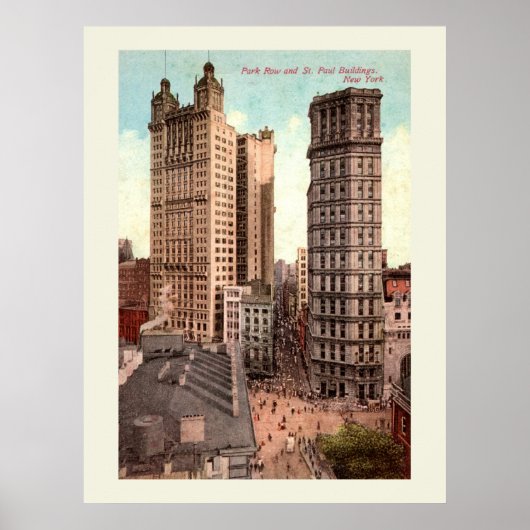 パークロー、セントポール建物NYC c1915ヴィンテージ位置 ポスター (正面)