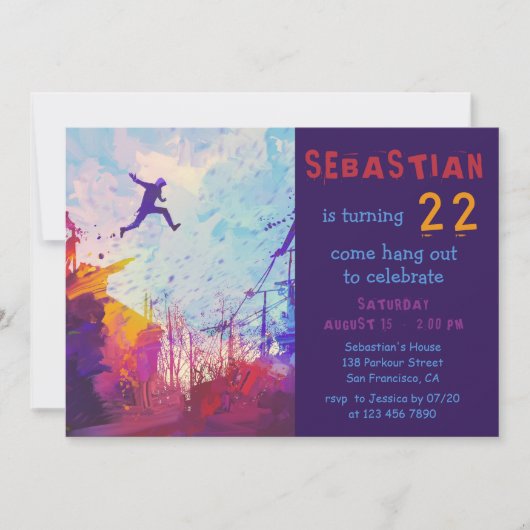パークールアーバンランニングフリー10代の誕生日 招待状 (正面)