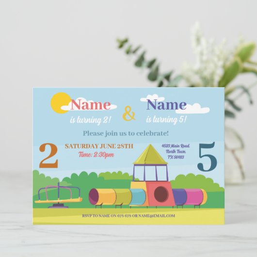 パーク子供の誕生日ガールズボーイズAny Ageジョイントパーティー 招待状 (スタンド正面)