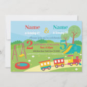 パーク誕生日キッズガールズボーイズ任意の年齢共同パーティー 招待状 (正面)