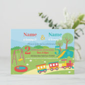 パーク誕生日キッズガールズボーイズ任意の年齢共同パーティー 招待状 (スタンド正面)