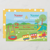 パーク誕生日キッズガールズボーイズ任意の年齢共同パーティー 招待状 (正面/裏面)