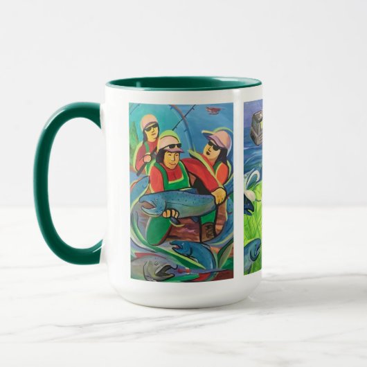 パーシー・アヴギークの抽象芸術魚釣り絵画 マグカップ (左)