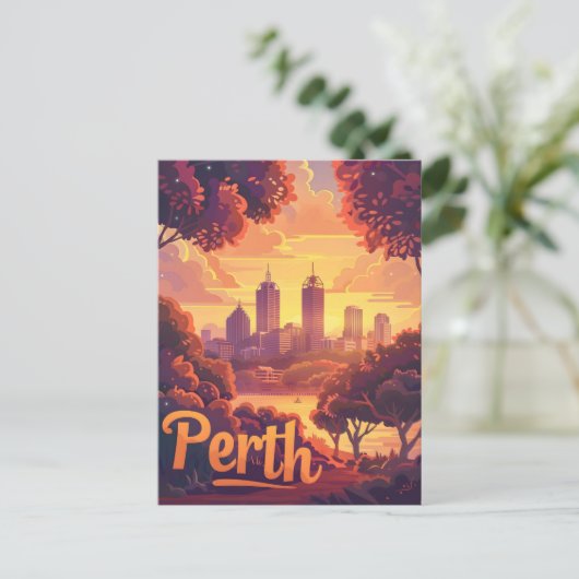 パースの夕暮れ：白鳥の川の上のサンセット交響曲 ポストカード (スタンド正面)